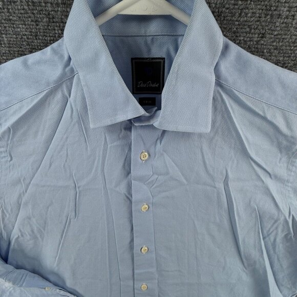 David Donahue Long Sleeve Button Up Shirt Men Cotton Trim Fit 16.5 34/35 Blue ** - Picture 1 of 16